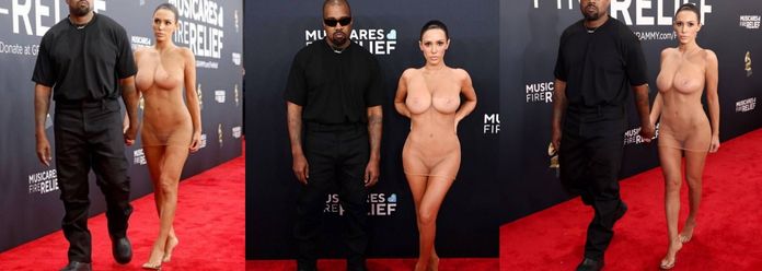 绿帽奴侃爷Kanye West让娇妻Bianca 真空亮相格莱美红毯 侃爷真大方天天秀矫情大奶